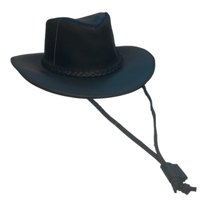 Black Johnny Leather Hat with Strap
