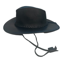 Load image into Gallery viewer, Black Johnny Leather Hat with Strap
