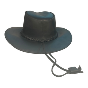 Black Johnny Leather Hat with Strap