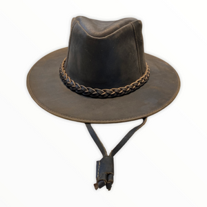 Dark Brown Indiana Leather Hat with Strap