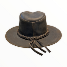 Load image into Gallery viewer, Dark Brown Indiana Leather Hat with Strap
