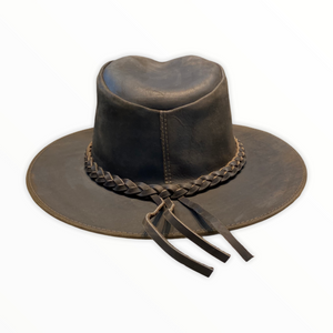Dark Brown Indiana Leather Hat with Strap